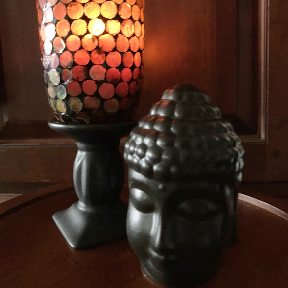 NWT Set of Buddha Statue - Stand Head Bust Figurine -Stand Black Glazed Ceramic - Picture 3 of 11